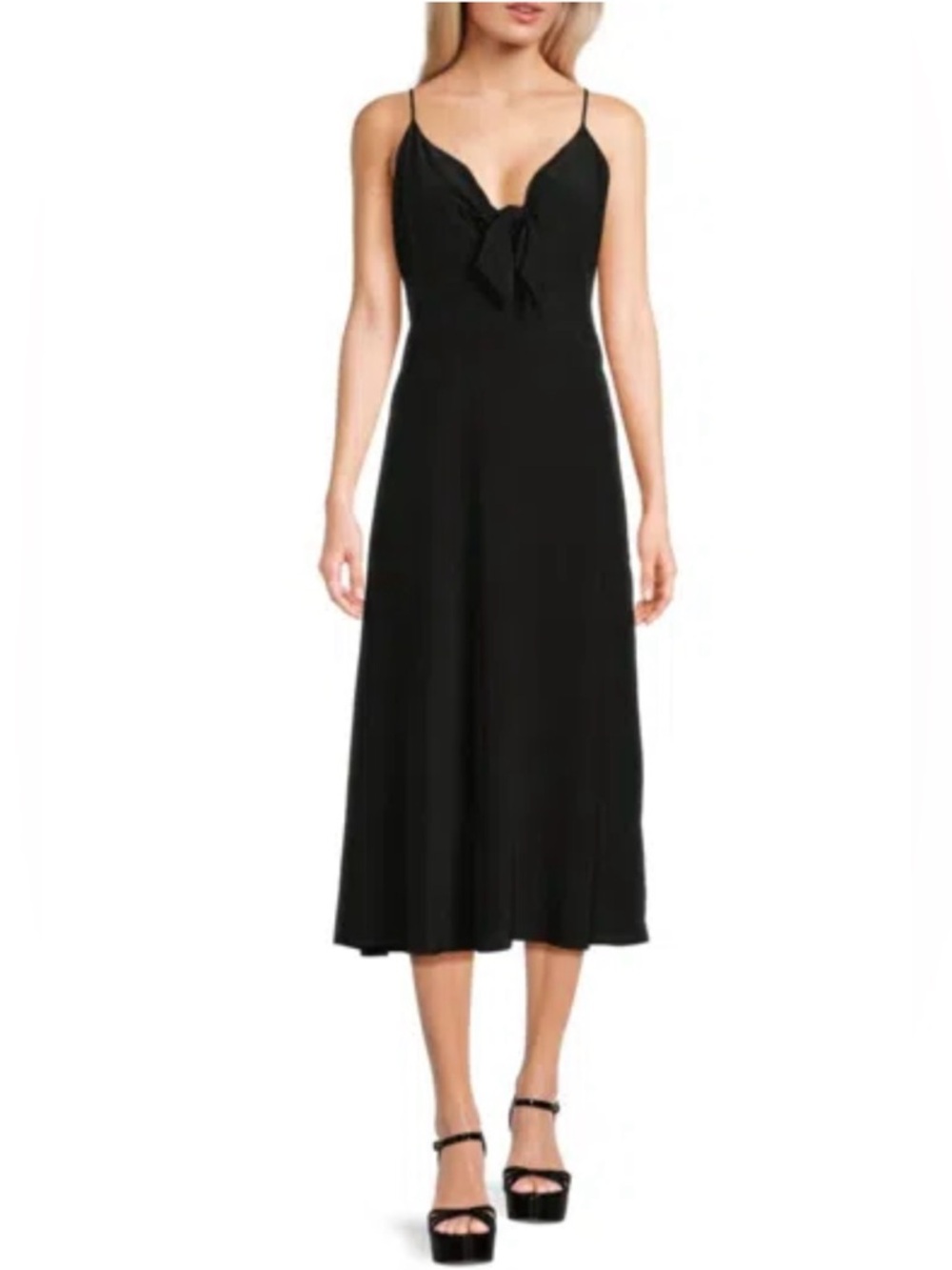 The Kooples Black Midi Tie-Front Slip Dress. 100% Silk. French 3 | US 8. NWT
